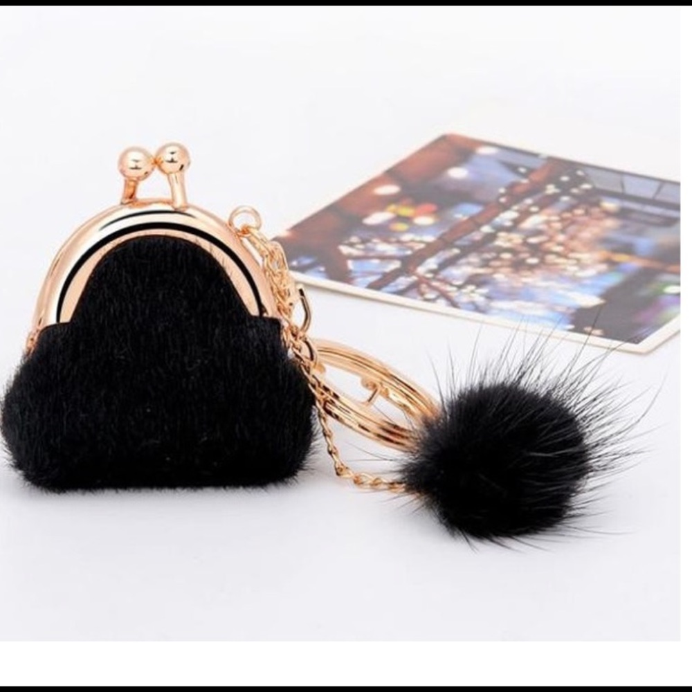 Black fuzzy purse/phone charm